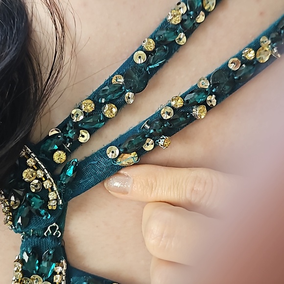 Size 8 emerald green rhinestone jersey prom dress Camille La Vie NWT - Picture 14 of 17